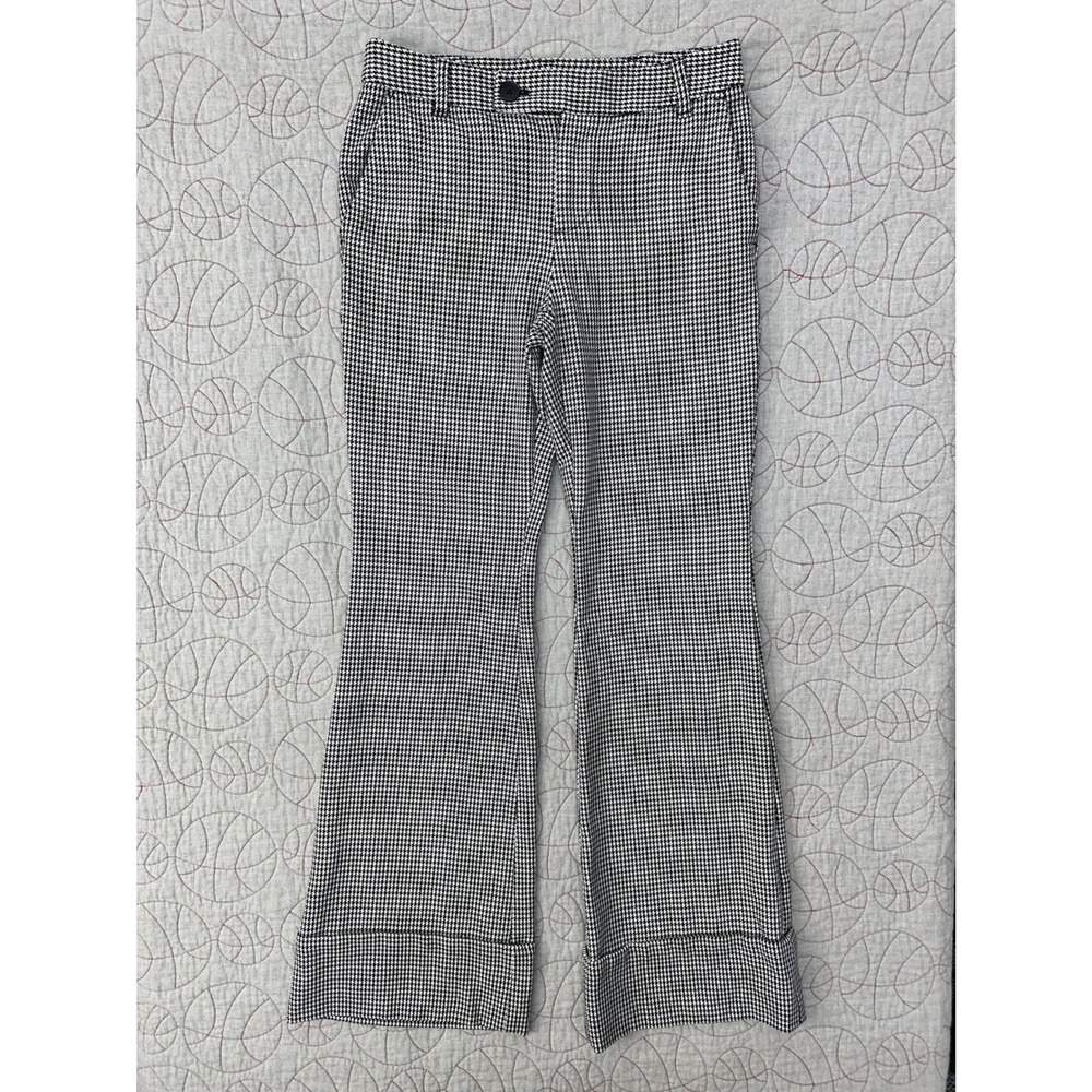 Maeve Anthropologie Pants Black White Houndstooth Cuffed Flare / Womens Size 2
